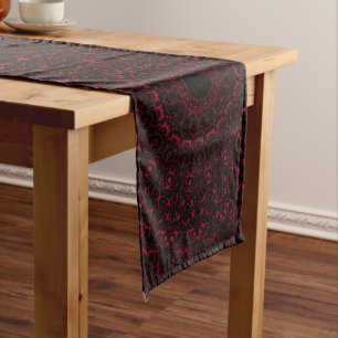 Burgundy and Black Mandala Kaleidoscope Medallion Long Table Runner