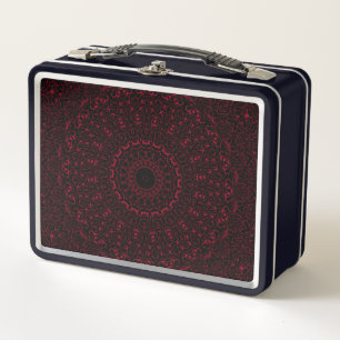 Burgundy and Black Mandala Kaleidoscope Medallion Metal Lunch Box
