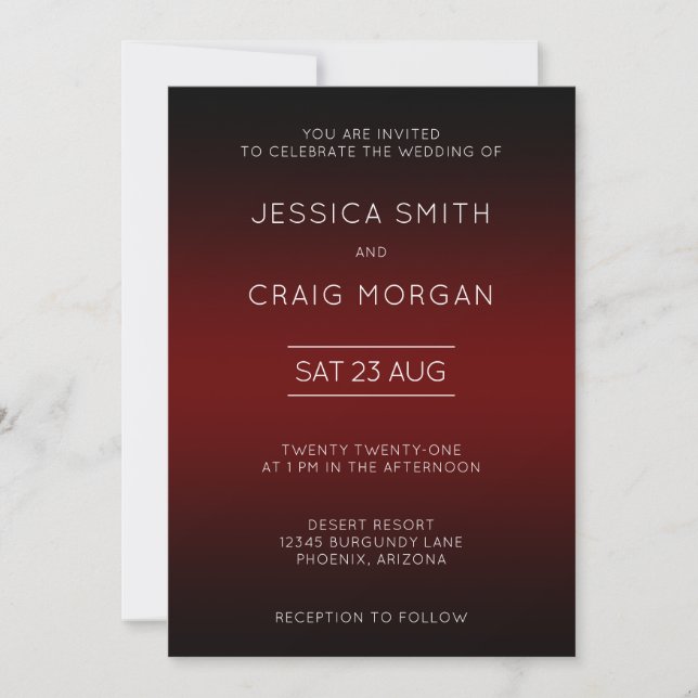 Burgundy and Black Ombre Wedding Invitation (Front)