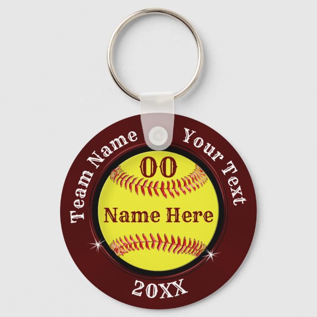 Burgundy and Black Personalized Softball Keychains (Front)
