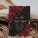 Burgundy and black ⎮ Red Rose Floral Wedding Invitation<br><div class="desc">Modern stylish wedding invitation burgundy with gold dust on with a gold ink pour effect (the gold is a digital effect,  not real foil!) and modern calligraphy. Classy and elegant,  simple and modern invitation.</div>