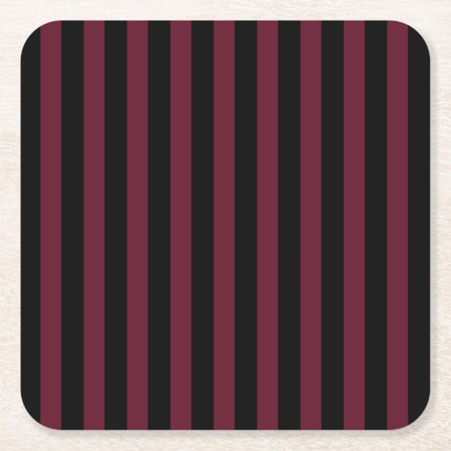 Burgundy and black stripes square paper coaster (Front)