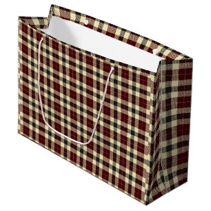 Burgundy and Black Tartan Plaid Large Gift Bag