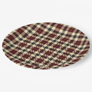 Burgundy and Black Tartan Plaid Paper Plates