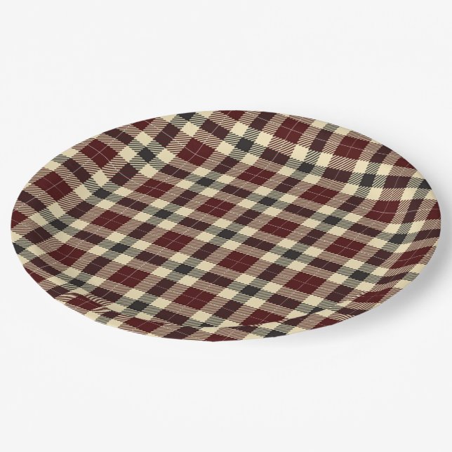 Burgundy and Black Tartan Plaid Paper Plates (Angled)
