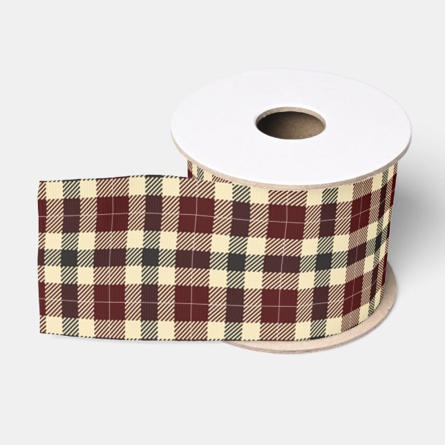 Burgundy and Black Tartan Plaid Ribbon Grosgrain Ribbon (Spool)
