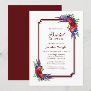 Burgundy and Blue Floral Bridal Shower Invitation
