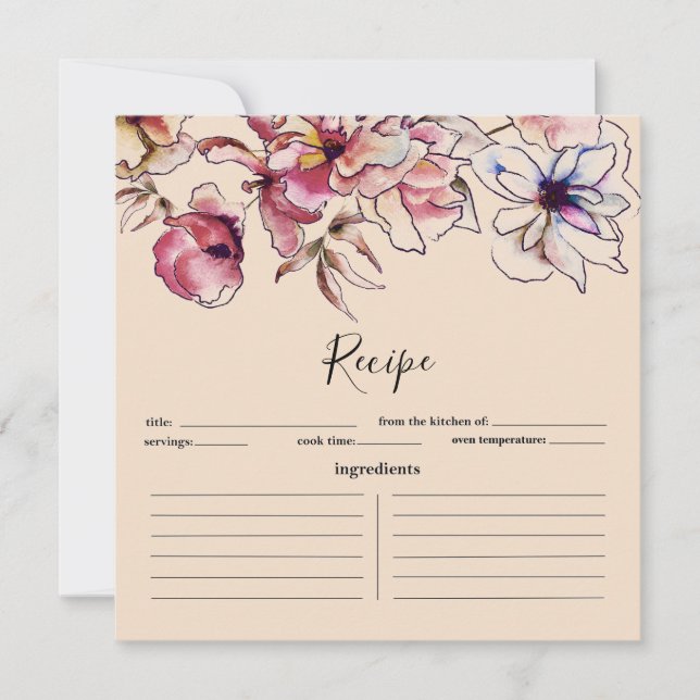 Burgundy and Blue Floral Garland Recipe Card (Front)