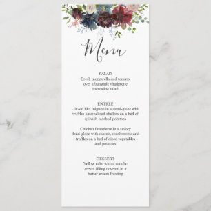 Burgundy and Blue Floral Wedding Menu