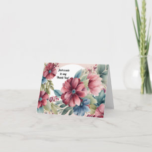 Burgundy and Blue Floral with Half Circle Frame Thank You Card