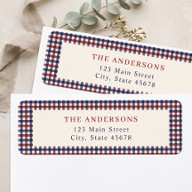 Burgundy and Blue Gingham Return Address