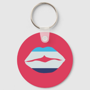 Burgundy And Blue Striped Lips Keychain