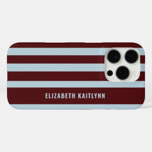 Burgundy and Blue Stripes Pattern Personalized  iPhone 16 Pro Case