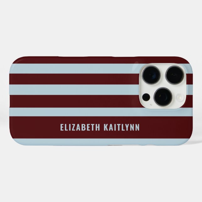 Burgundy and Blue Stripes Pattern Personalized  Case-Mate iPhone Case (Back (Horizontal))