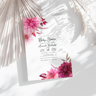 Burgundy and Blush Autumn-Fall Floral Baby Shower Invitation