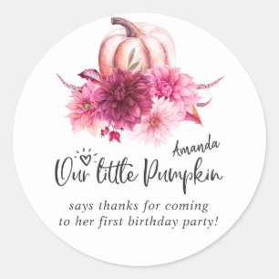 Burgundy and Blush Autumn Fall Pumpkin Birthday Classic Round Sticker