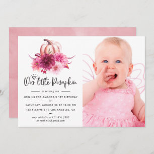 Burgundy and Blush Autumn Fall Pumpkin Birthday Invitation