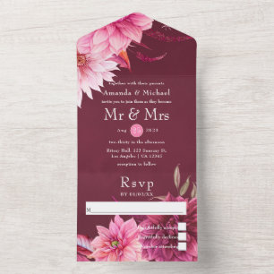 Burgundy and Blush Autumn Fall Wedding All In One  All In One Invitation