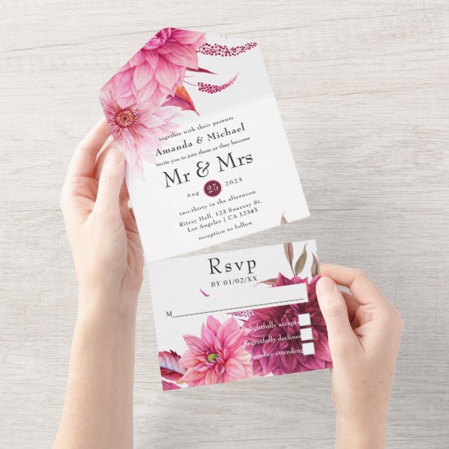 Burgundy and Blush Autumn Fall Wedding All In One  All In One Invitation (Tearaway)