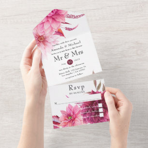 Burgundy and Blush Autumn Fall Wedding All In One  All In One Invitation