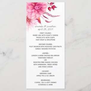 Burgundy and Blush Autumn Fall Wedding Menu