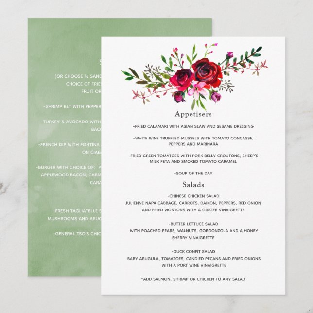 Burgundy and Blush Autumn Fall Wedding Menu (Front/Back)