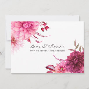 Burgundy and Blush Autumn Fall Wedding Thank You Card