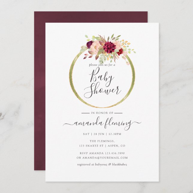 Burgundy and Blush Boho Geometric Baby Shower Invitation (Front/Back)