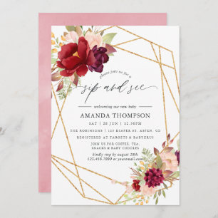 Burgundy and Blush Boho Geometric Sip and See Invitation