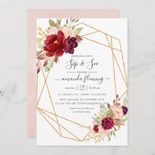 Burgundy and Blush Boho Geometric Sip and See Invitation