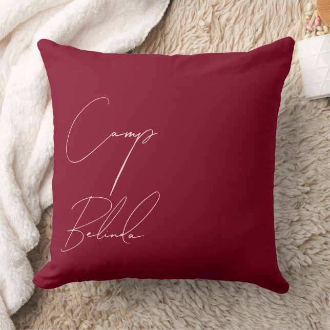 Burgundy and Blush Camp Bride Custom Bachelorette Throw Pillow (Blanket)