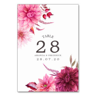 Burgundy and Blush Fall Wedding Table Number