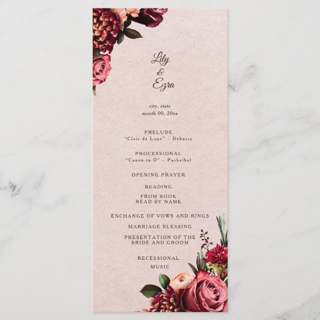 Burgundy and Blush Flat Program (Front)