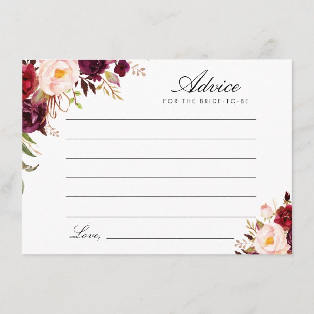 burgundy and blush floral advice card (Front)
