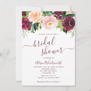 Burgundy and Blush Floral Bridal Shower  Invitation