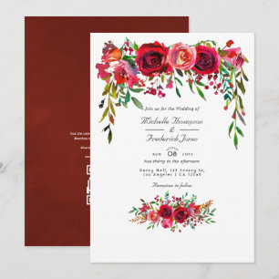 Burgundy and Blush Floral QR Code RSVP Wedding Invitation