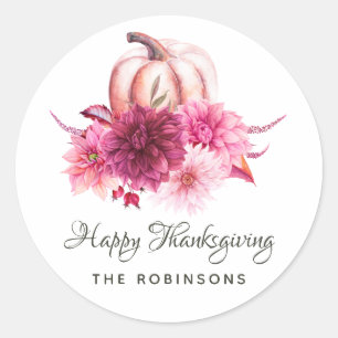 Burgundy and Blush Floral Thanksgiving Classic Round Sticker