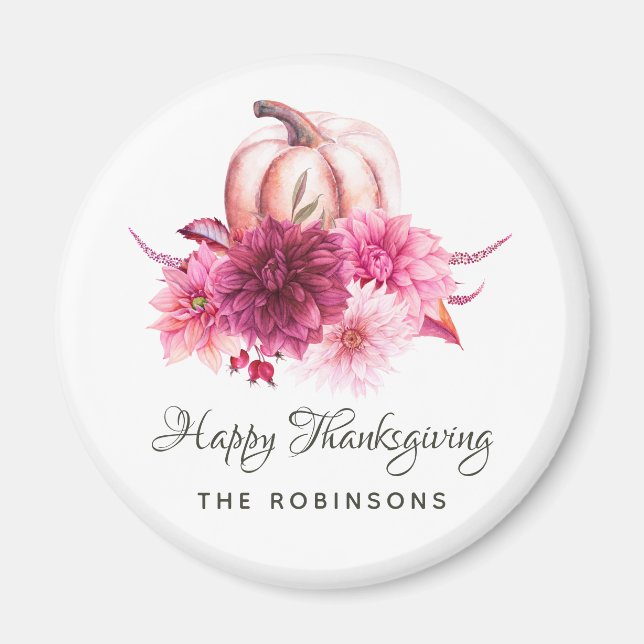 Burgundy and Blush Floral Thanksgiving Magnet (Front)