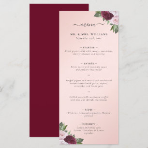 Burgundy and Blush Floral Wedding Menu