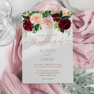 Burgundy and Blush Floral Wedding Rose Gold