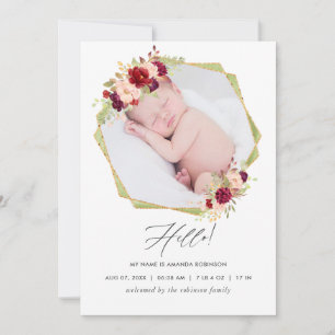 Burgundy and Blush Geometric Birth Announcement