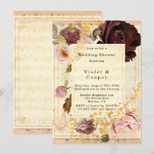 Burgundy and Blush Musical Floral Wedding Shower Invitation