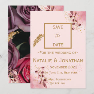 Burgundy and blush pink carpet of Roses Save The Date