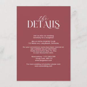 Burgundy and Blush Pink Floral Wedding Details Enclosure Card