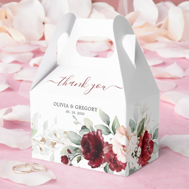 Burgundy and Blush Pink Floral Wedding Favor Box (Wedding)