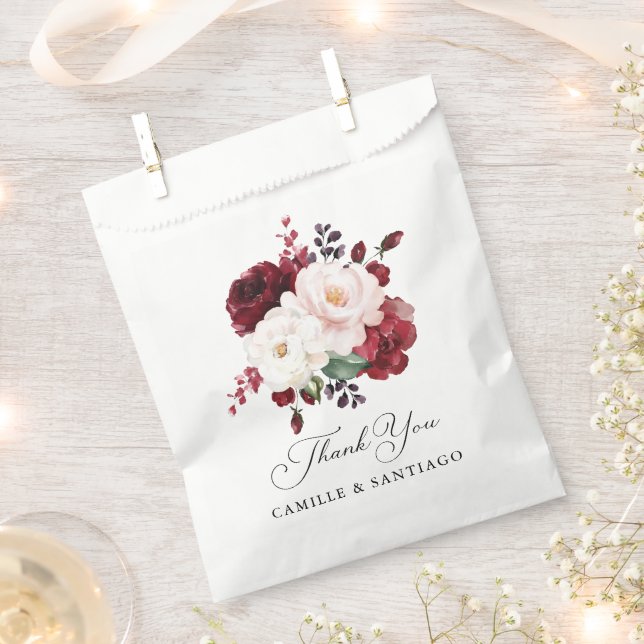 Burgundy and Blush Pink Floral Wedding Favour Bag (Clipped)
