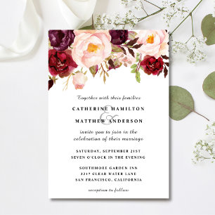 Burgundy and Blush Pink Floral Wedding Invitation