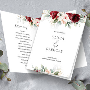 Burgundy and Blush Pink Floral Wedding Program