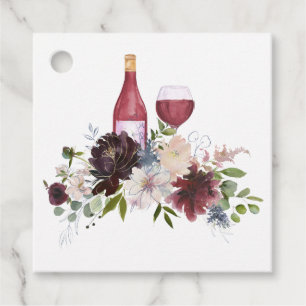 Burgundy and Blush Pink Floral Wine Tasting Favour Tags