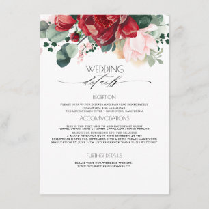 Burgundy and Blush Pink Wedding Information Guest Enclosure Card